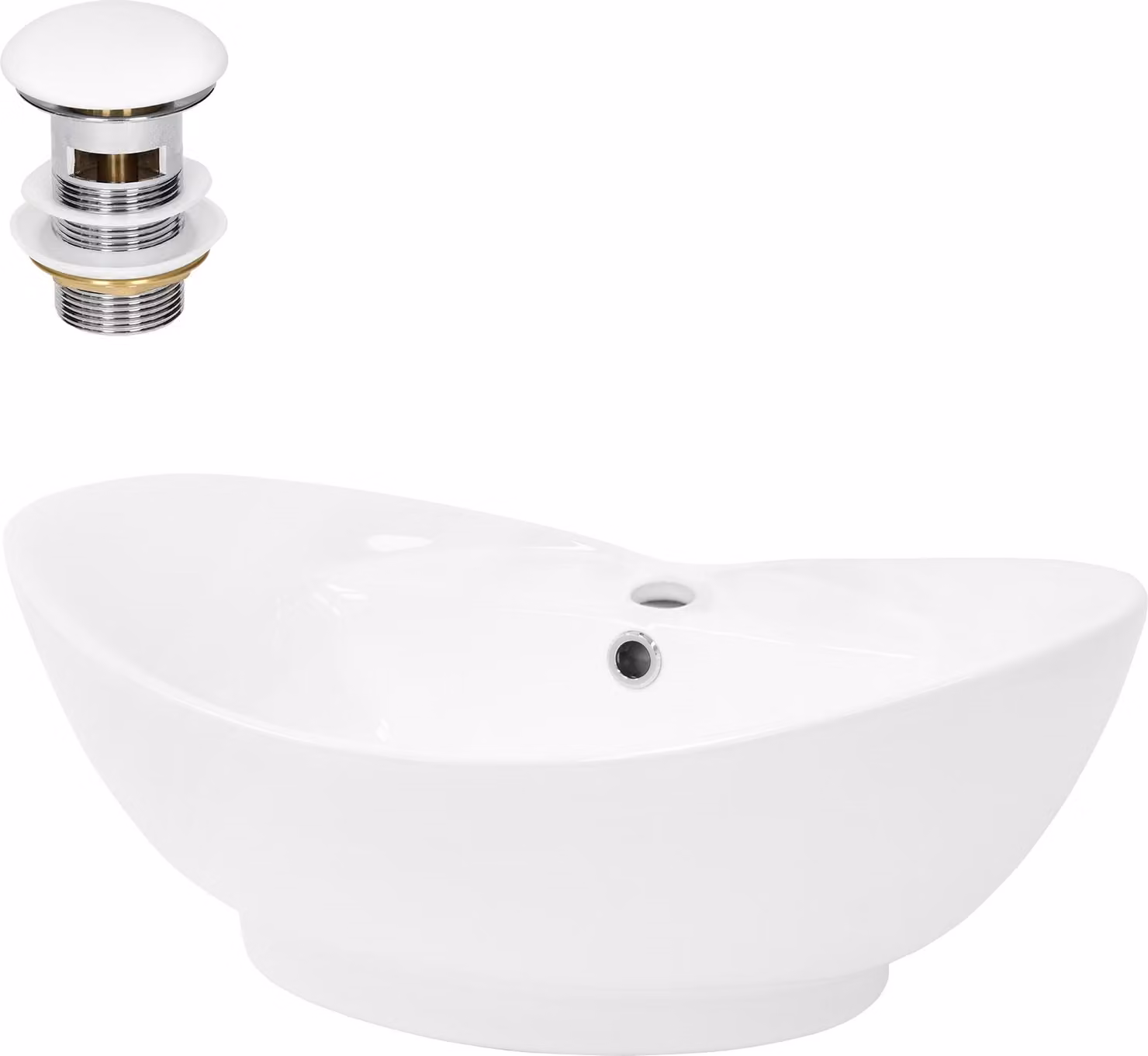 Lavabo LuxeBath Lavabo da appoggio ovale, 59x39,5x20,5 cm, bianco, Vetroceramica, incl. set di scarico con troppopieno