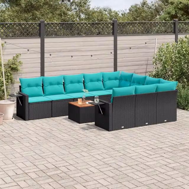 Set di Divani da Giardino vidaXL a Forma di U con 11 Pezzi, Polyrattan e Cuscini Colorati per Terrazza e Giardino