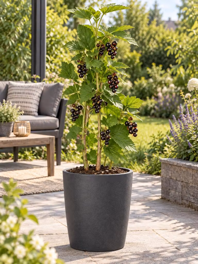 Ribes nero 'Titania', altezza 60-70 cm – *Ribes nigrum*, arbusto da frutto resistente al freddo, ideale per giardino e vasi