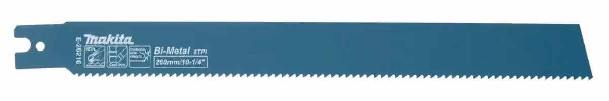 Lama per seghetto alternativo Makita 260/8Z in metallo duro (BiM) per acciaio/ghisa/acciaio inossidabile, confezione da 5 pezzi - E-26216