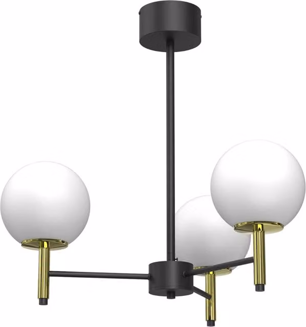 Lampada a sospensione moderna Luminex Awinion con 3 globi in vetro, finitura nero e oro/ottone, attacco E27