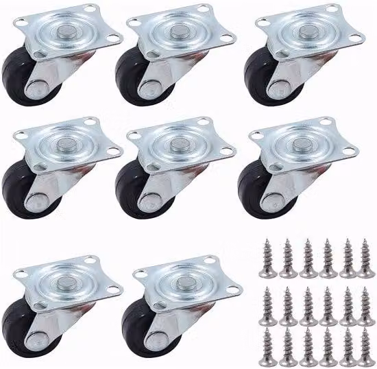 Set da 8 ruote girevoli in gomma con cuscinetti a sfere, diametro 2,5 cm