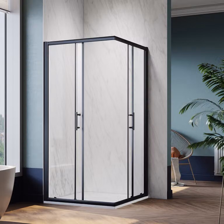 SONNI Cabina doccia angolare porta scorrevole 80x90x195cm Cabina doccia angolare ingresso doppia porta doccia ESG vetro doccia nero