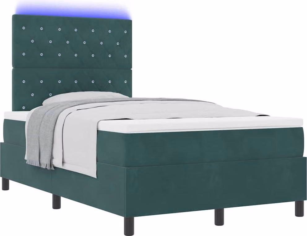 Letto a Sorgente LED Verde Scuro 120 x 200 cm Velluto