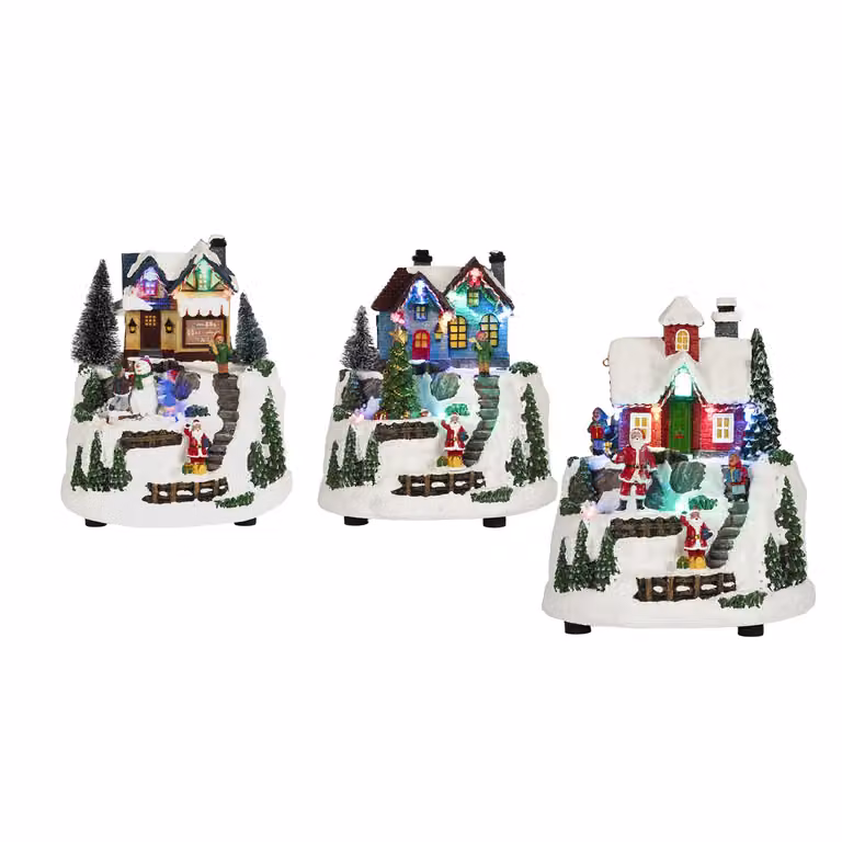 Vestiamo Casa Gran Natale Paesaggio Natalizio Innevato con Movimento, Musica e LED Multicolor, Altezza: 17,5 cm