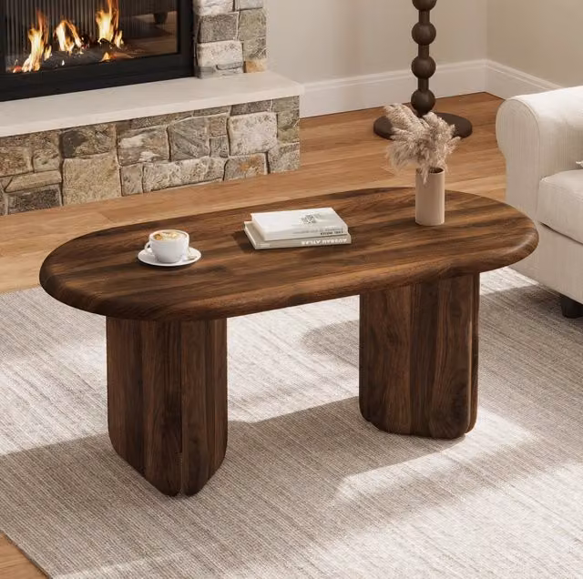 Tavolino ovale in MDF effetto noce 99 x 50 x 40 cm