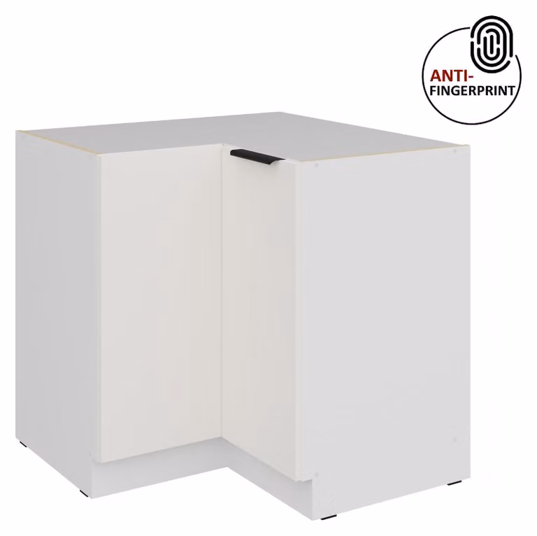 Mobile base angolare da cucina 90x90 cm, cucina ARIA bianco ultra opaco + bianco opaco, frontali di alta qualità con rivestimento anti-impronta, blocco cucina