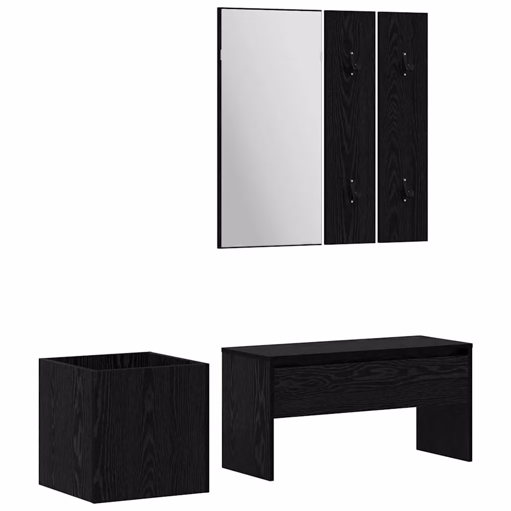 Set mobili da ingresso vidaXL composto da 5 pezzi con specchio, panca e pannello in rovere, nero e argento – 2
