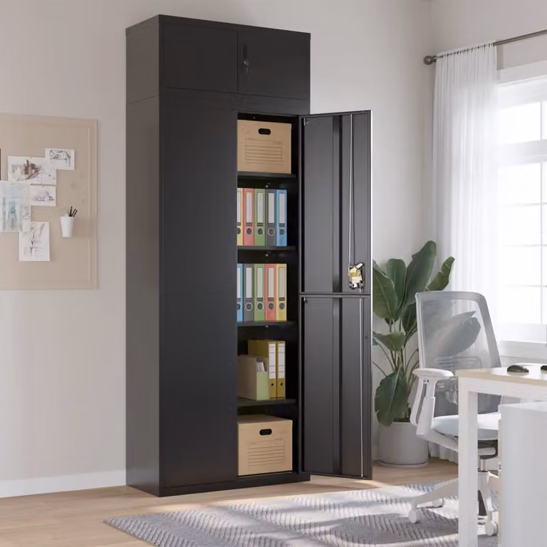 Armadio classificatore vidaXL in metallo nero opaco con ante a battente e ripiani regolabili L/P/H: 90 x 40 x 240 cm