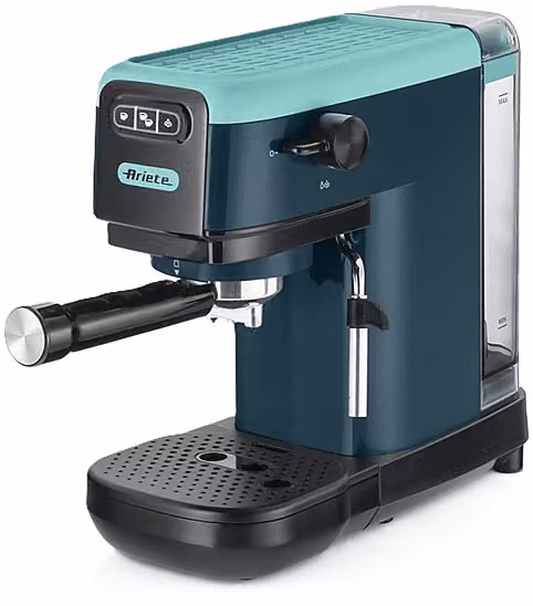 Macchina da caffè espresso Ariete, compatibile con caffè macinato e cialde ESE, 1300 W, pressione 15 bar, serbatoio da 1,1 l, con lancia vapore e funzione acqua calda, Verde