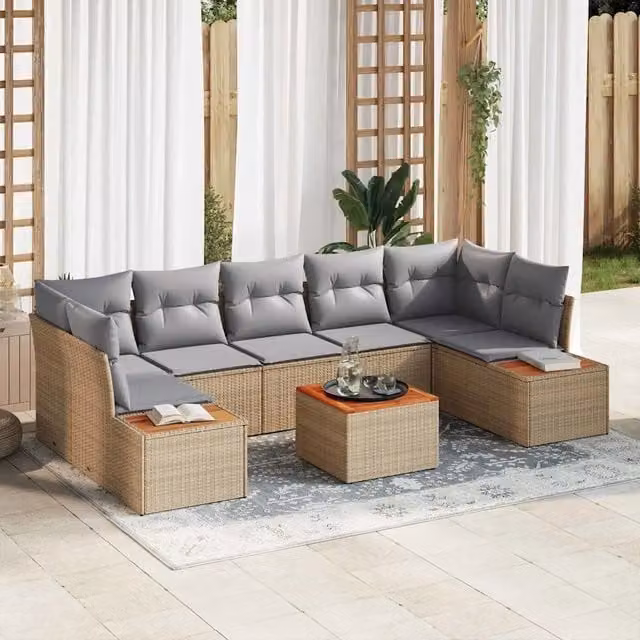 Set Divano da Giardino 8 pz Beige Poly Rattan 3348046
