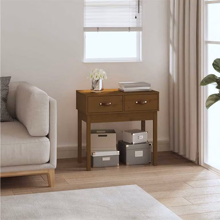 vidaXL Tavolo Consolle in Legno Massello di Pino, Colore Marrone, L 76,5 cm x P 40 cm x H 75 cm