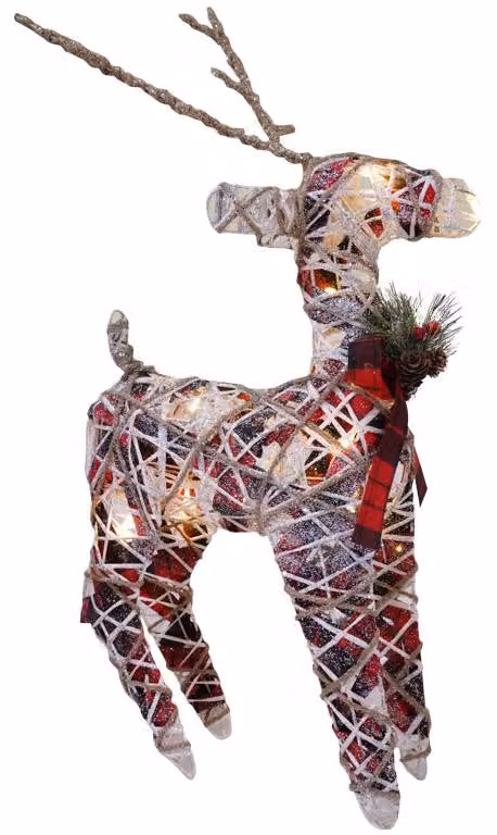 Renna di Natale H45 cm con Luci in Vimini Effetto Paillettes