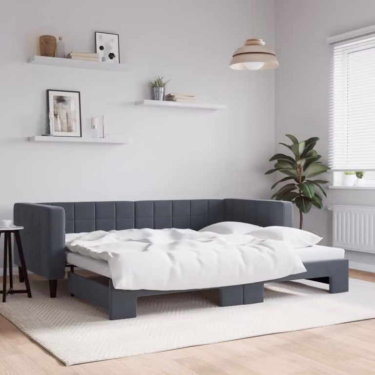 vidaXL Divano Letto con Letto Estraibile in Velluto Grigio L/P/H: 90 x 190 cm