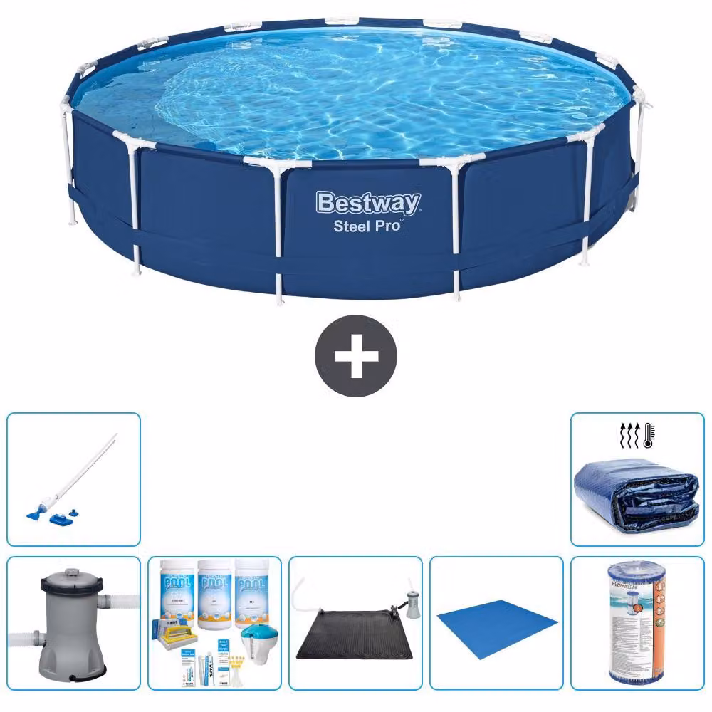Piscina gonfiabile Bestway Steel Pro, rotonda, dimensioni 396x84 cm, composta da 8 elementi, modello S21609