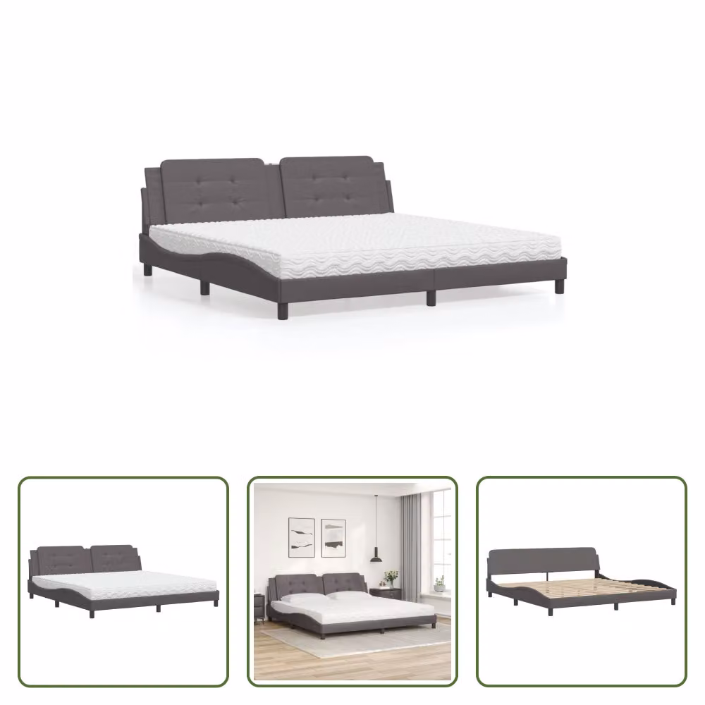 The Living Store Letto con materasso grigio 200x200 cm in ecopelle