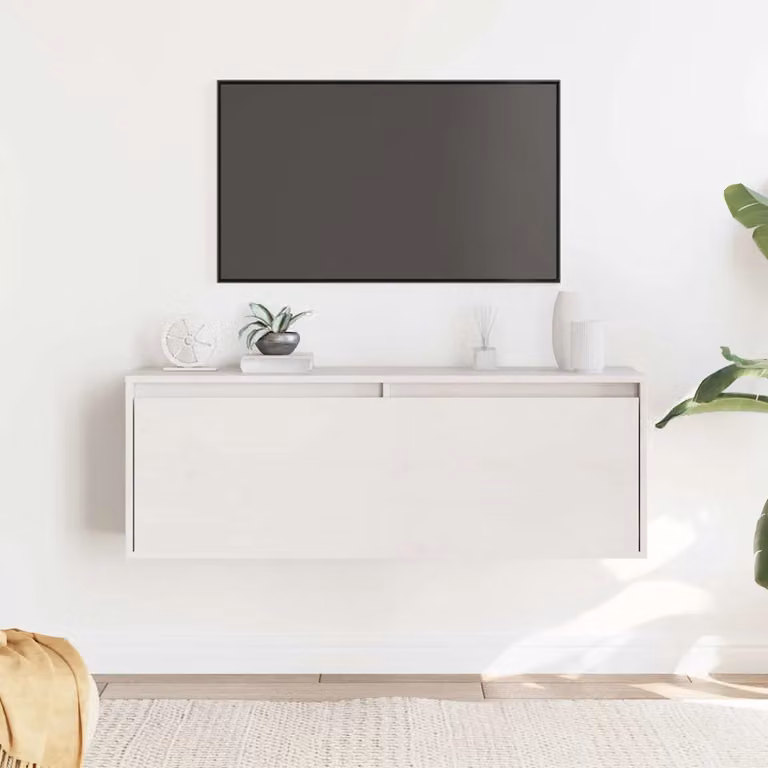 Pensile vidaXL in legno massello di pino bianco, L 100 cm x P 30 cm x H 35 cm