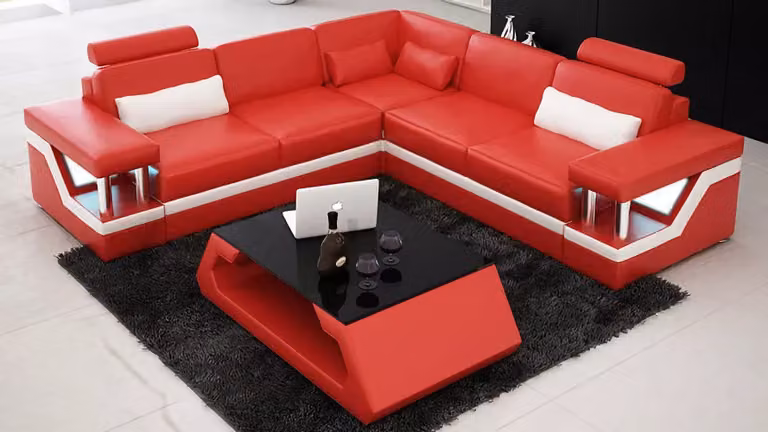 Eckcouch Design Ecksofa Wohnzimmer Möbel Lederpolster Couch Sofa L-Form + Tisch