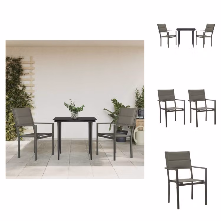 vidaXL Set da pranzo da giardino a 3 pezzi in acciaio nero e textilene - Set di mobili da giardino