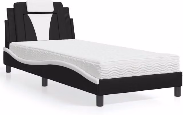 Letto Viana con Materasso-Struttura Letto con Materasso Nero e Bianco 80x200 cm in Similpelle 880271