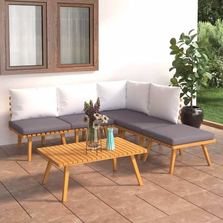 The Living Store Set da giardino da 6 pezzi con cuscini in legno massiccio di acacia