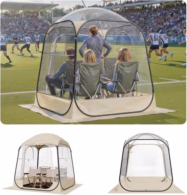 Tenda Pop-Up a Cupola Igloo Modello 121084 per Giardino ed Esterni, TPU Trasparente e Oxford Beige, Impermeabile e Resistente, 183 x 183 cm
