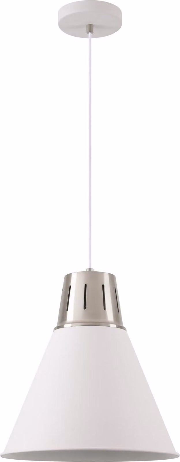 GTV - Lampada a sospensione GIANNI Lampada da soffitto E27 bianco argento metallo Paralume 32 cm regolabile in altezza Sala da pranzo Soggiorno Cucina Moderno Scandinavo