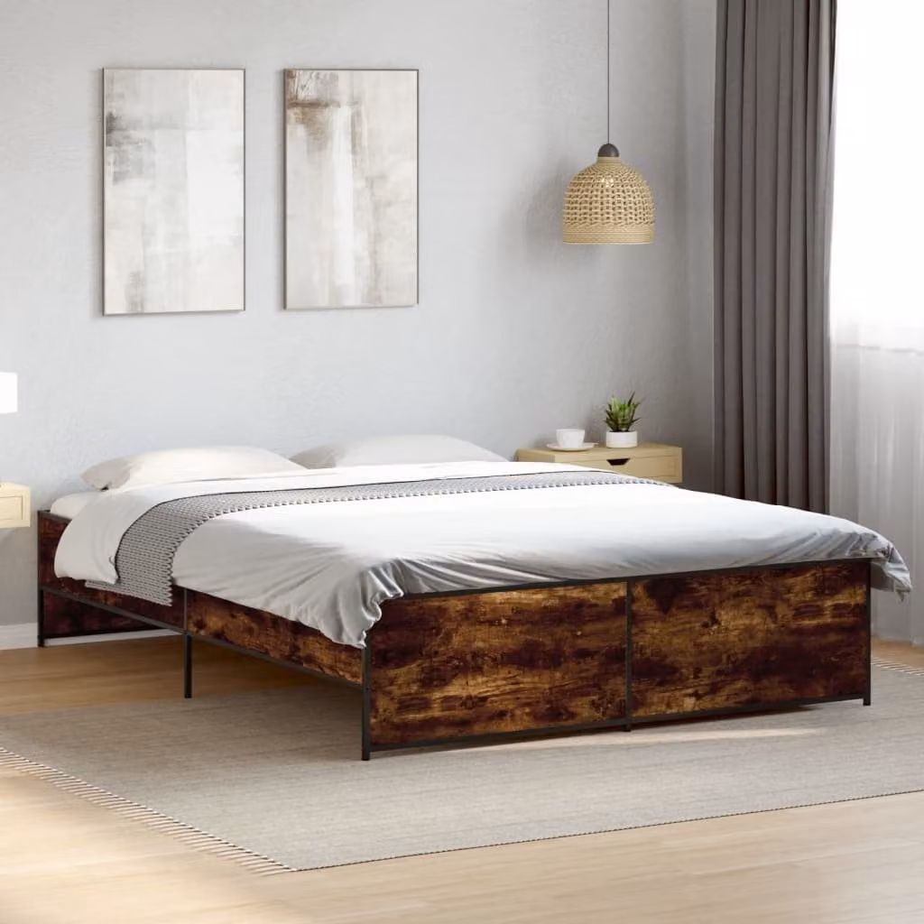 Giroletto vidaXL in Rovere Fumo e Metallo con Doghe Fisse, L/P/H: 203 x 160 x 40,5 cm