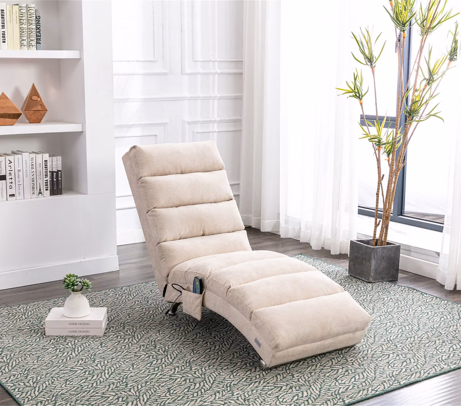 okwish Poltrona massaggiante con telecomando, poltrona relax per camera da letto, ufficio, soggiorno, 5 modalità, Beige
