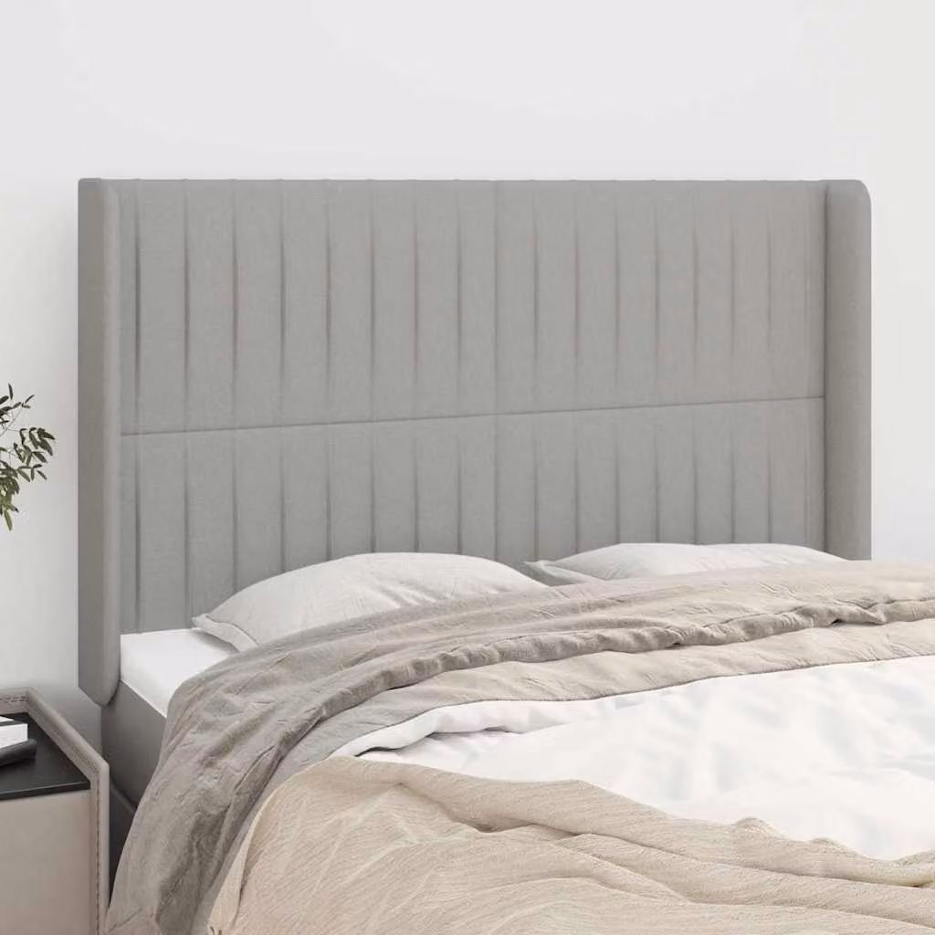Testiera ad orecchio vidaXL in tessuto grigio chiaro con struttura in legno L: 147 cm, P: 16 cm, H: 118-128 cm