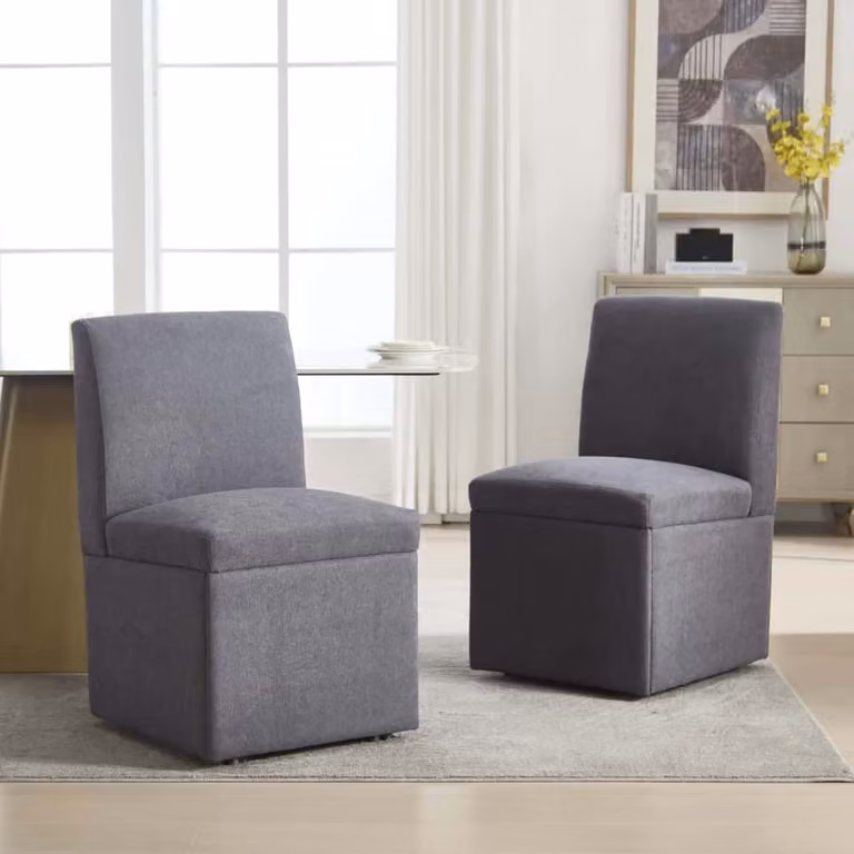 AIORBER sedie per sala da pranzo, set di 2, imbottite, con spazio di archiviazione e rotelle, sedie girevoli in tessuto, morbide e confortevoli, per sala da pranzo, soggiorno, 50x59x86cm, grigio scuro