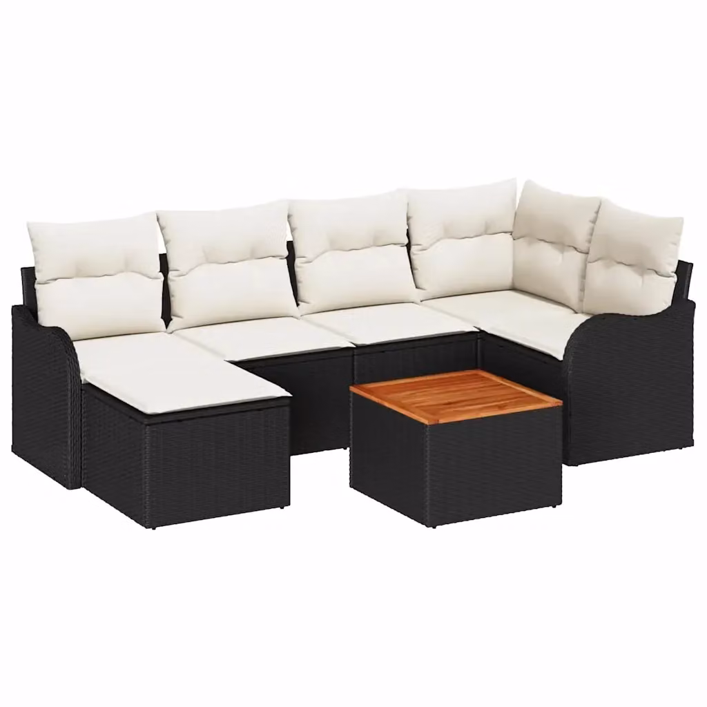 Set Divano da Giardino Moderno vidaXL 7 Pezzi a Forma di L con Tavolino e Cuscini Nero e Beige – 2