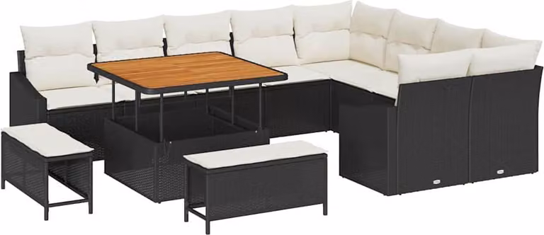 Set Divano da Giardino con cuscino 12 pcs Nero polyrattan