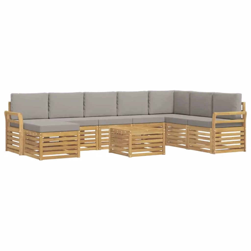 Set di divani moderni vidaXL in legno di acacia massello con cuscini grigi per giardino o terrazzo – 2