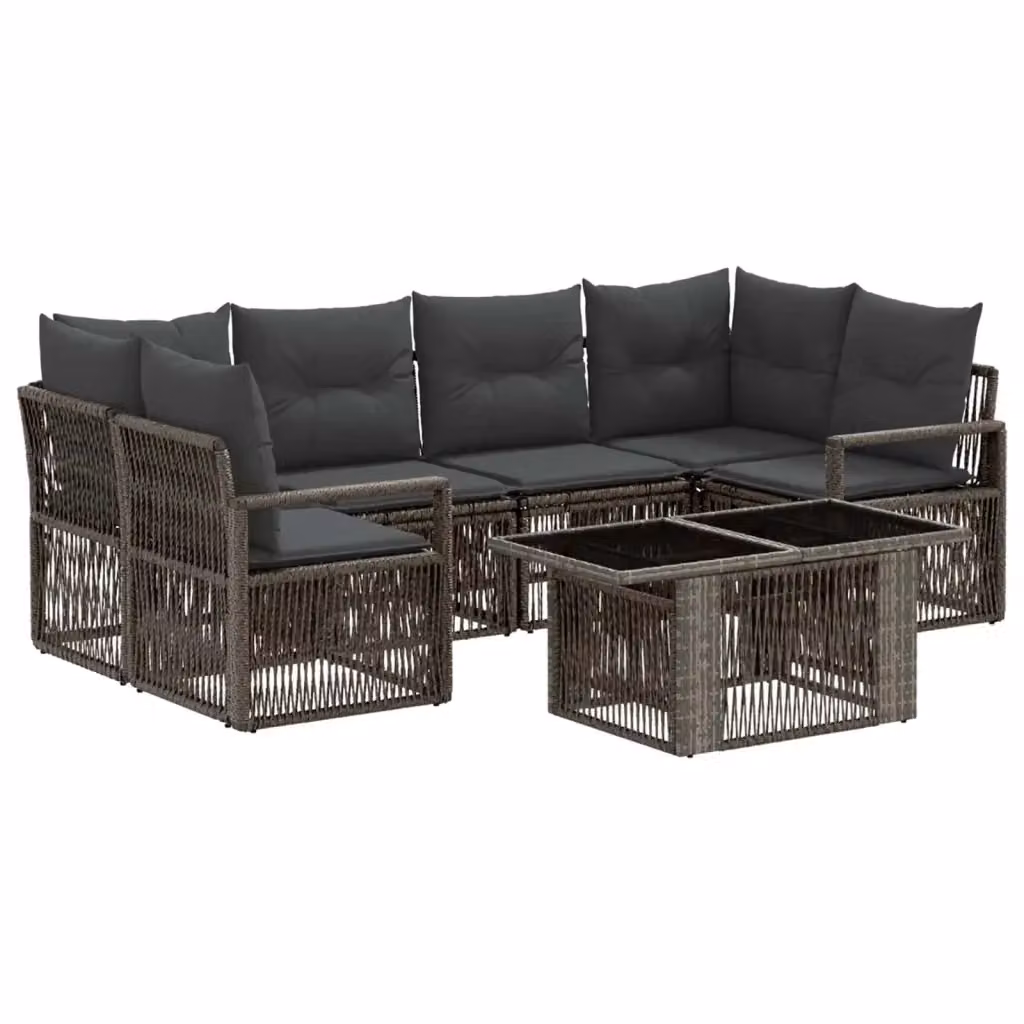 Set Divano da Giardino 7 Pezzi vidaXL in Polyrattan Grigio e Antracite con Tavolino e Cuscini – 2