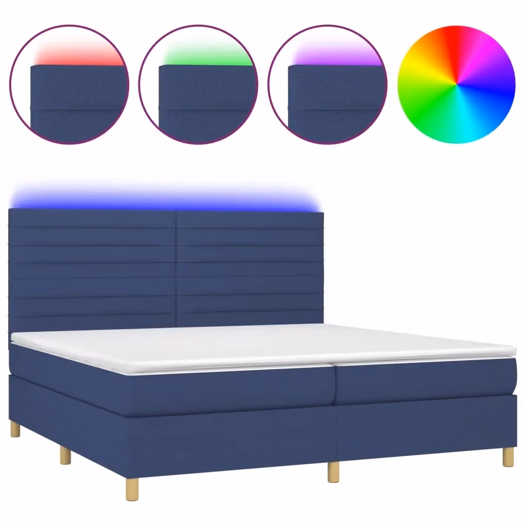 Letto Ibrido vidaXL con Materasso a Molle Insacchettate, Illuminazione LED Blu e Porte USB, Tessuto Bianco e Blu, L/P/H: 200 x 200 x 33.1 cm – 2