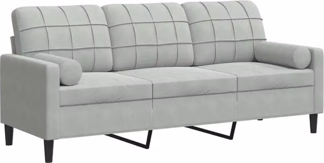 Divano | Divano da soggiorno | Sofa a 3 Posti con Cuscini Grigio Chiaro 180 cm in Velluto