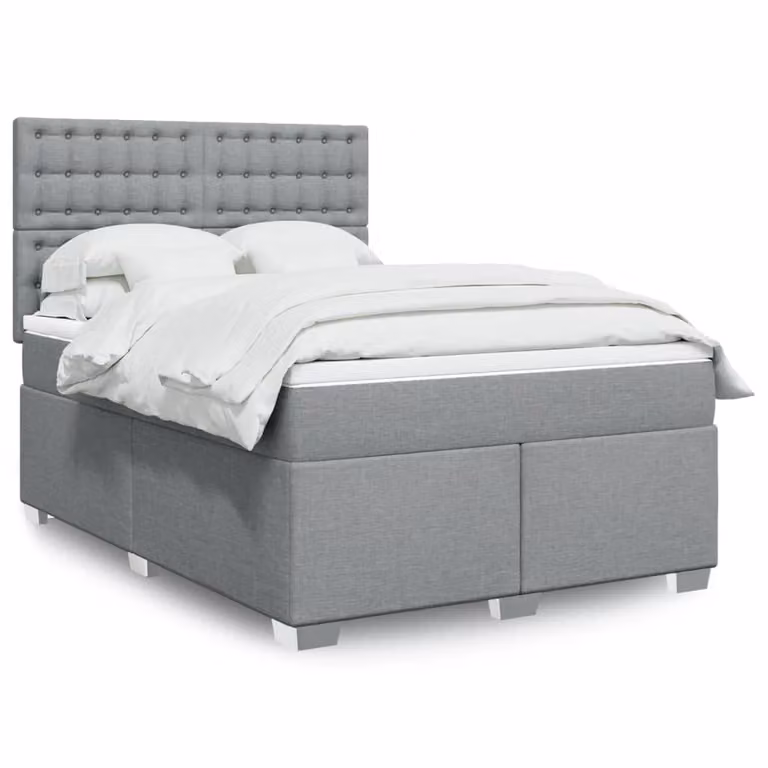 vidaXL Letto Ibrido con Materasso e Giroletto a Molle in Tessuto Grigio e Bianco L/P/H: 140 x 190 x 150,5 cm