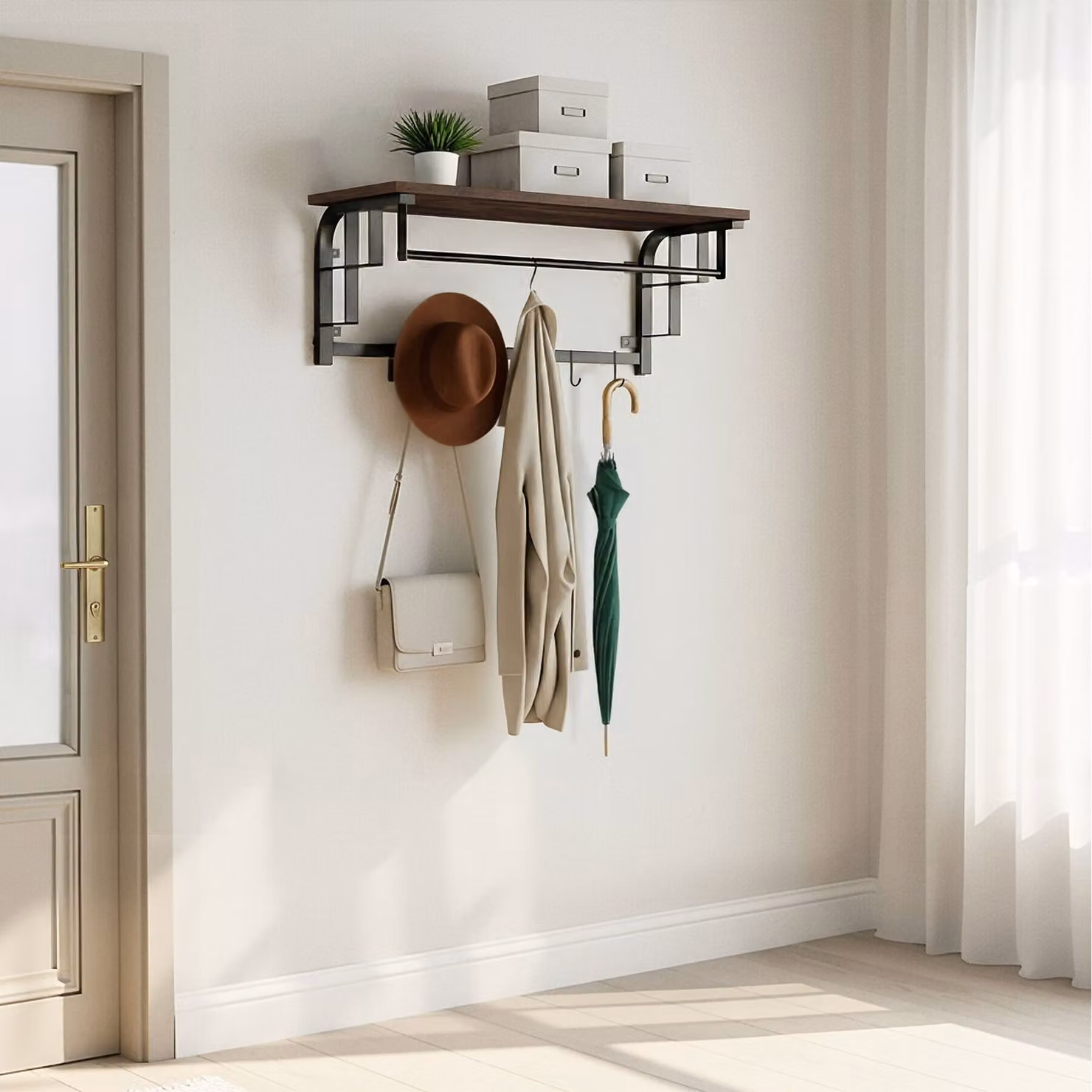 Armadio a parete Tectake Dual Hook and Rail Matrix in stile industriale, colore marrone – 1