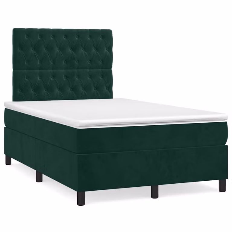 Giroletto a Molle Ibrido vidaXL con Materasso in Velluto Verde e Bianco, Struttura in Legno di Pino, L/P/H: 120 x 200 cm