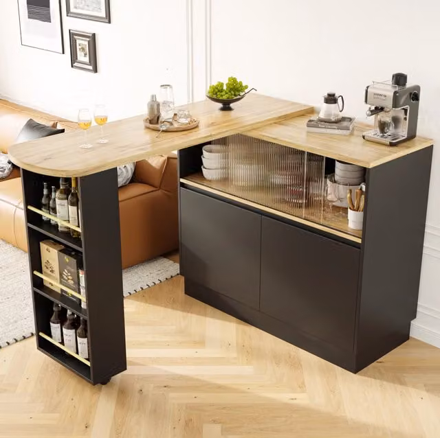 mobile bar girevole 90x45x100 cm nero – contenitore multifunzione