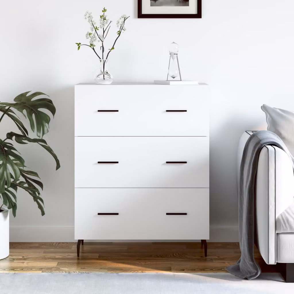 Credenza bianca vidaXL in legno e metallo L: 69,5 cm, P: 34 cm, H: 90 cm