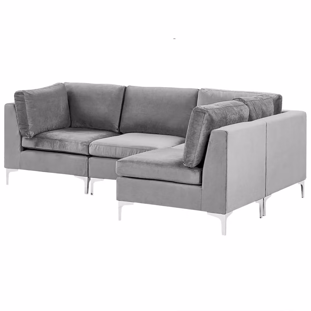 Divano ad angolo componibile Beliani in velluto grigio con gambe in metallo argento stile glamour, versione sinistra a 4 posti, L/P/H: 235 x 150 x 84 cm – 2