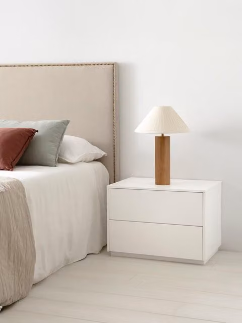 Comodino Unite Kenay Home bianco con 2 cassetti e finitura opaca
