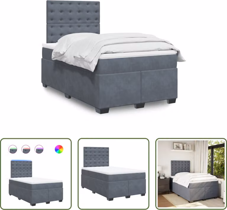 The Living Store Letto a molle con materasso grigio scuro 120x190 cm in velluto