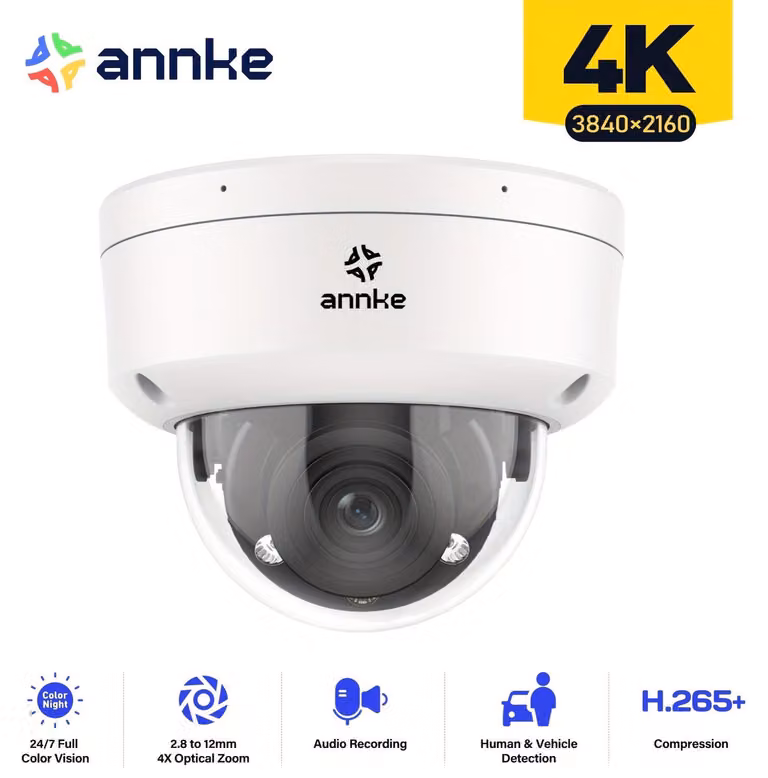 Telecamera di sicurezza - 8MP Ultra HD 4K - Zoom ottico 4x - Visione notturna a colori - PoE - Per interni ed esterni