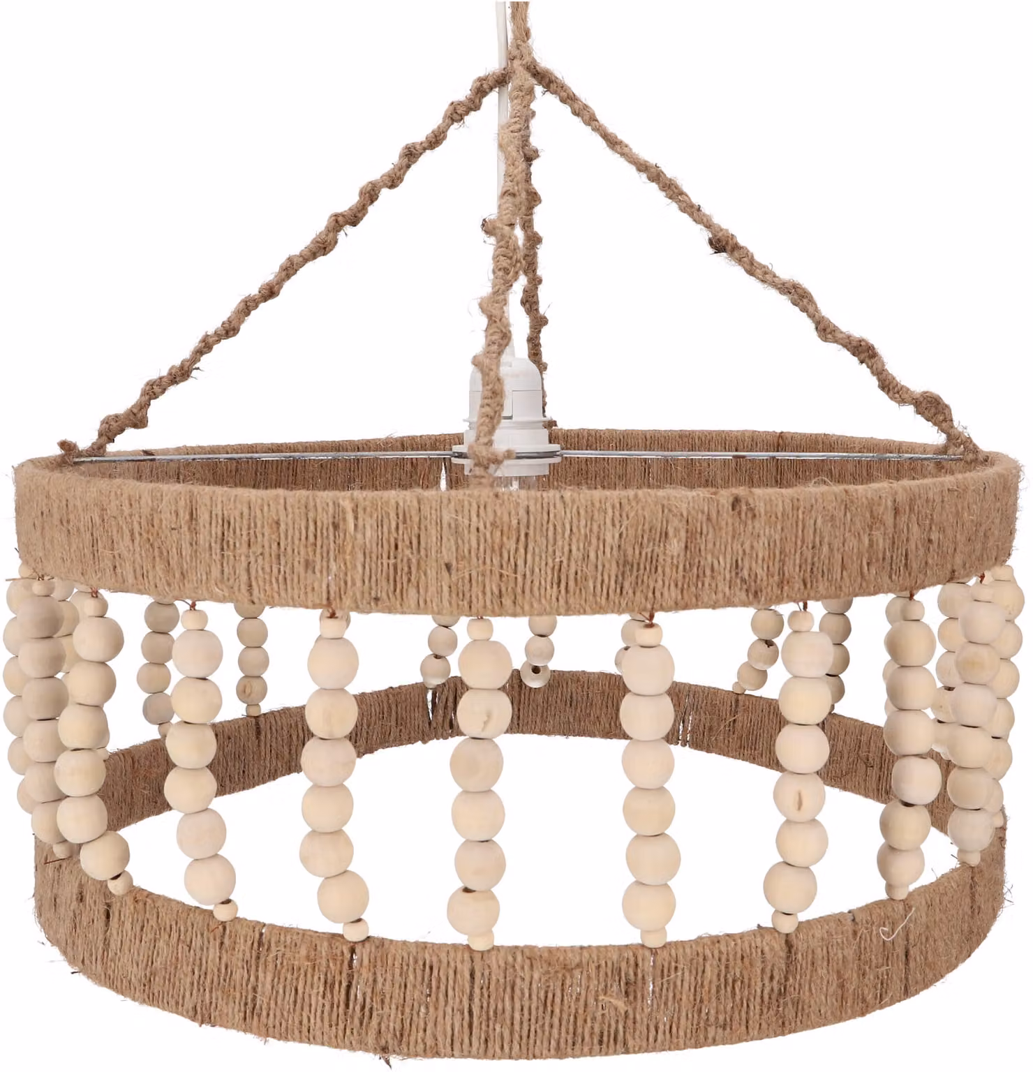 Lampada da soffitto / lampada a sospensione, realizzata a mano a Bali con corda di iuta - Modello Lisella, bianco crema, 30*45*45 cm, lampade a sospensione in materiali naturali
