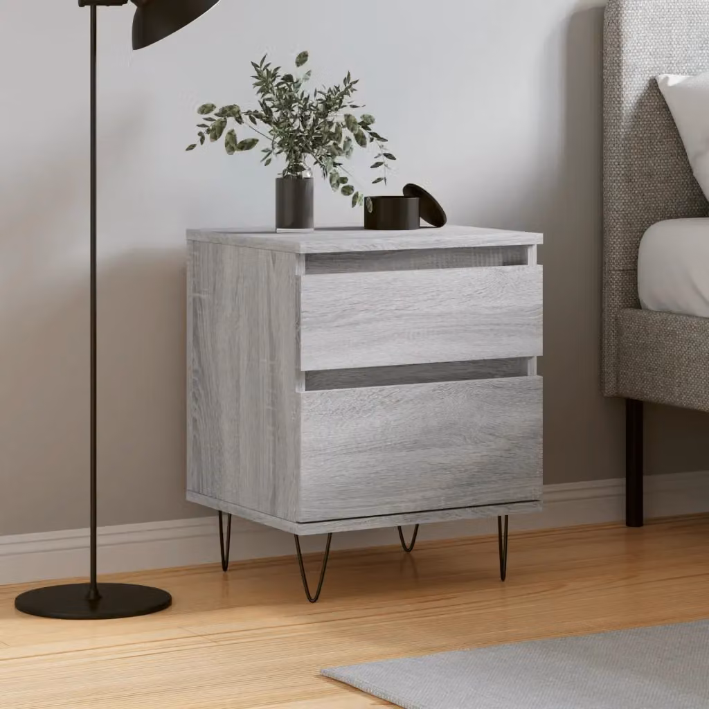 Comodino moderno da parete vidaXL in legno e metallo, Grigio opaco, L: 40 cm, P: 35 cm, H: 50 cm