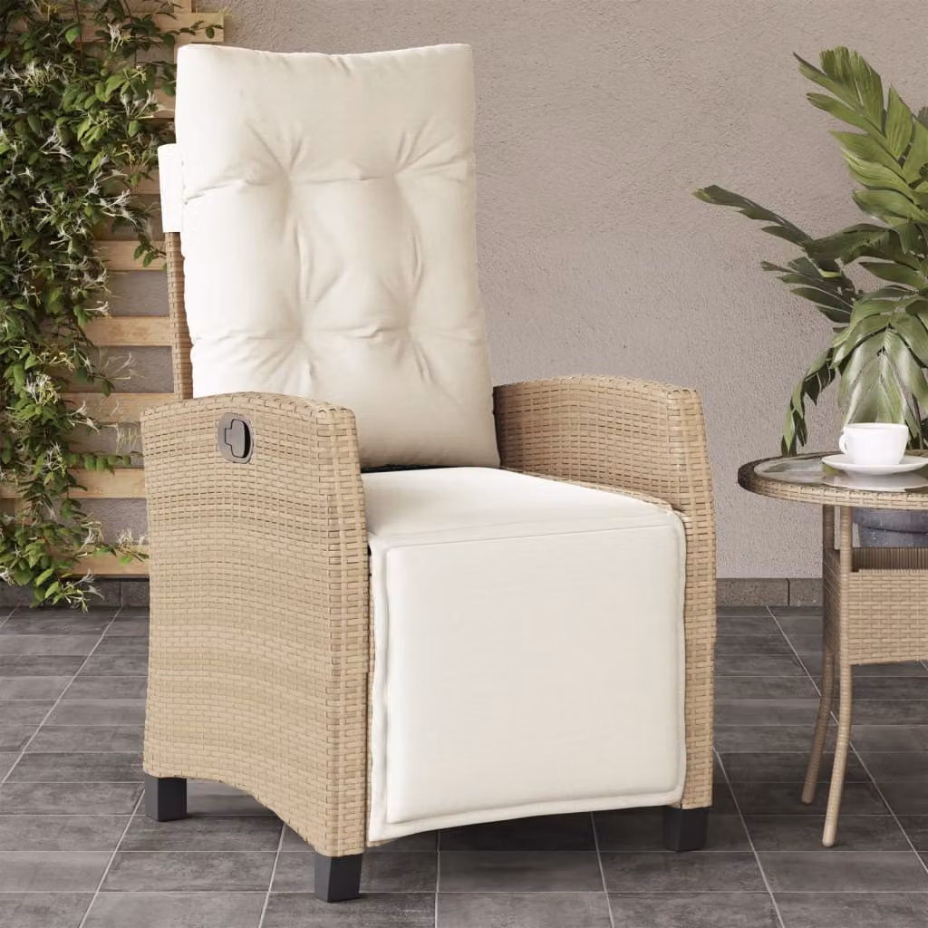 Sedia Reclinabile da Giardino con Poggiapiedi vidaXL in Polyrattan e Metallo, Colore Beige e Bianco