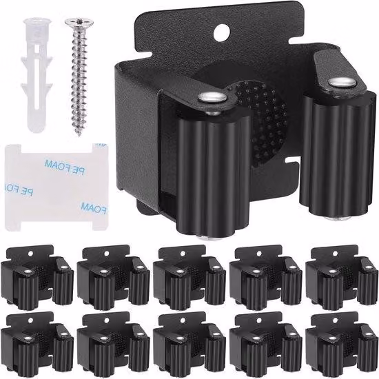 Supporto da parete nero in acciaio inossidabile con porta-spazzole e organizer